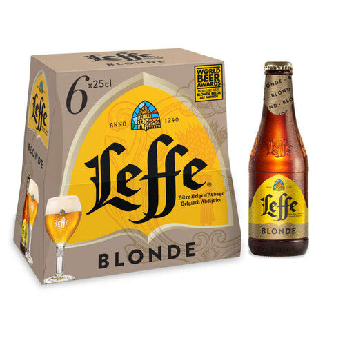 Leffe Blonde 6x25cl - Bière d’abbaye belge – Blonde riche et équilibrée – 6,6% vol.