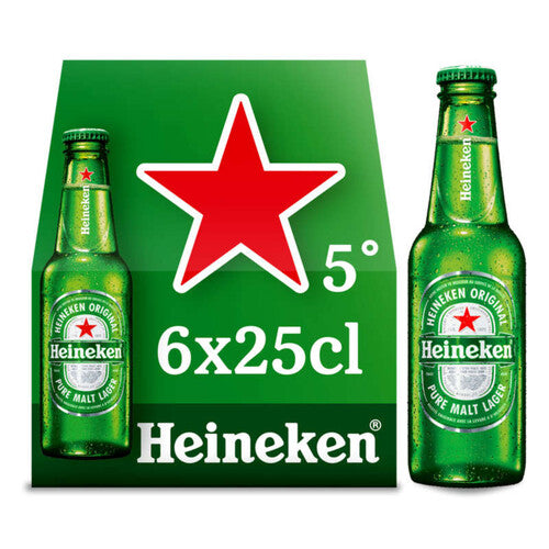Heineken 6x25cl - Bière blonde néerlandaise – Rafraîchissante et légère – 5% vol.