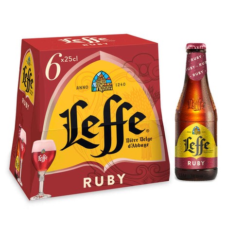 Leffe Ruby 6x25cl - Bière d’abbaye belge – Ambrée fruitée – 5% vol.