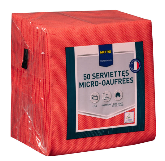 Serviettes Microgauffrées – 25x24 cm – Rouges – x50
