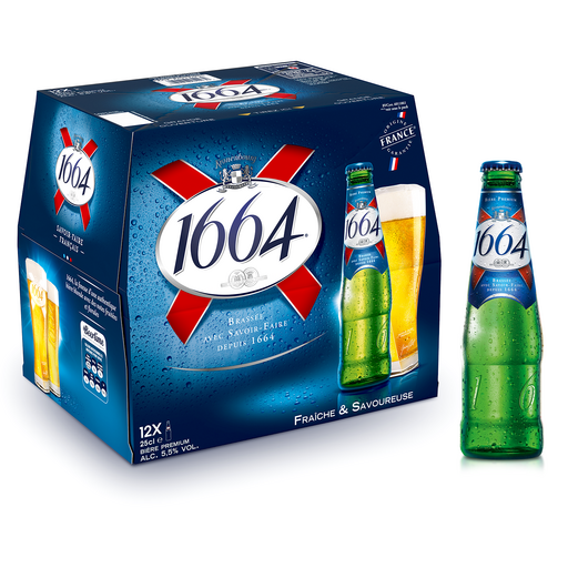 1664 Blonde 12x25cl - Bière blonde française – Raffinée et équilibrée – 5,5% vol.