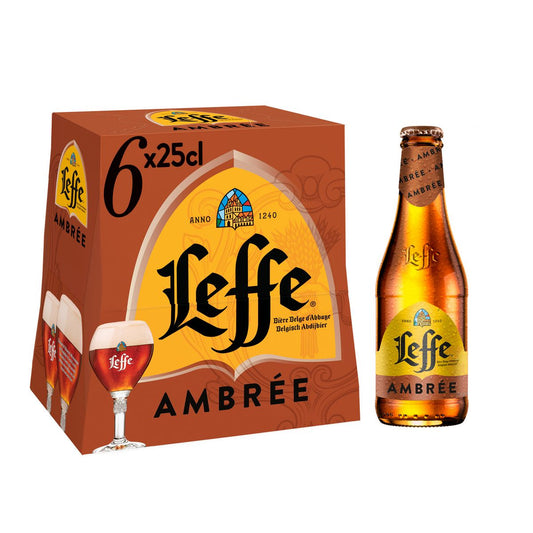 Leffe Ambrée 6x25cl -  Bière d’abbaye belge – Ambrée douce et ronde – 6,5% vol.